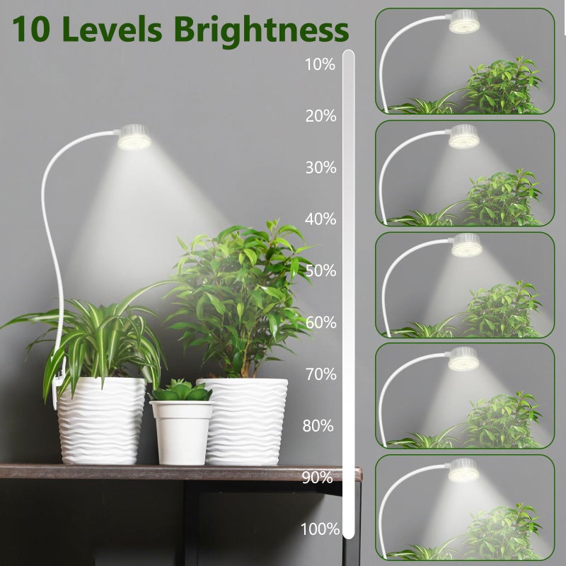 Shyineyou Grow Lights for Indoor Plants, 4000K Full Spectrum Plant Lights for Indoor Growing, 10 Brightness & 360Â° Adjustable Gooseneck & 3/9/12H Timer, Clip-on Small Grow Light for Succulents, Small Plant - Image 4