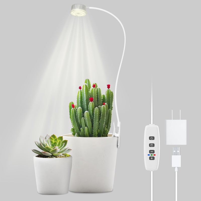 Shyineyou Grow Lights for Indoor Plants, 4000K Full Spectrum Plant Lights for Indoor Growing, 10 Brightness & 360Â° Adjustable Gooseneck & 3/9/12H Timer, Clip-on Small Grow Light for Succulents, Small Plant - Image 1