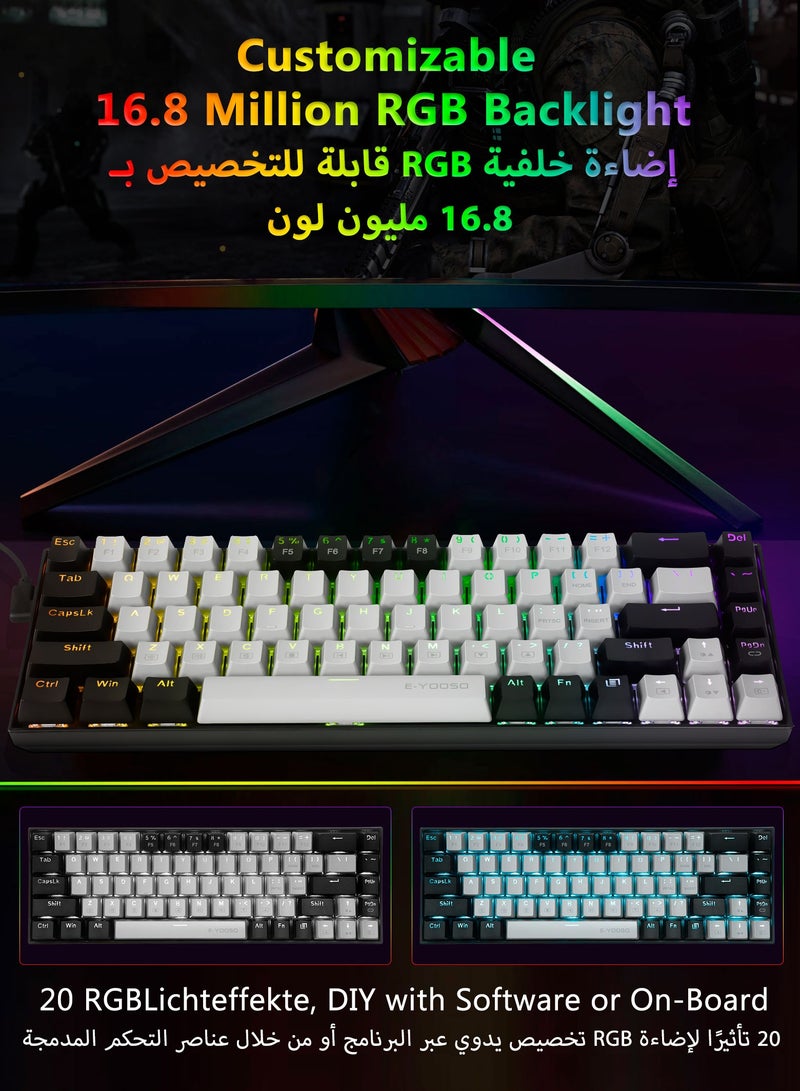 E-YOOSO Z-686 Wired 68 Keys Mechanical Gaming Keyboard, Linear Red Switches, 65% Compact Layout, Detachable USB-C Cable for PC, PS - Grey/Black  - Image 5