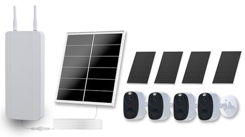 VUEBEE 4G LTE Router Security Camera System, 4-Cam Kit with 4 Solar Panels for Cameras & 20W Solar Panel for Router, 360° Coverage, 1080P Full HD Color Night Vision, WiFi Ethernet SIM Card - Image 1