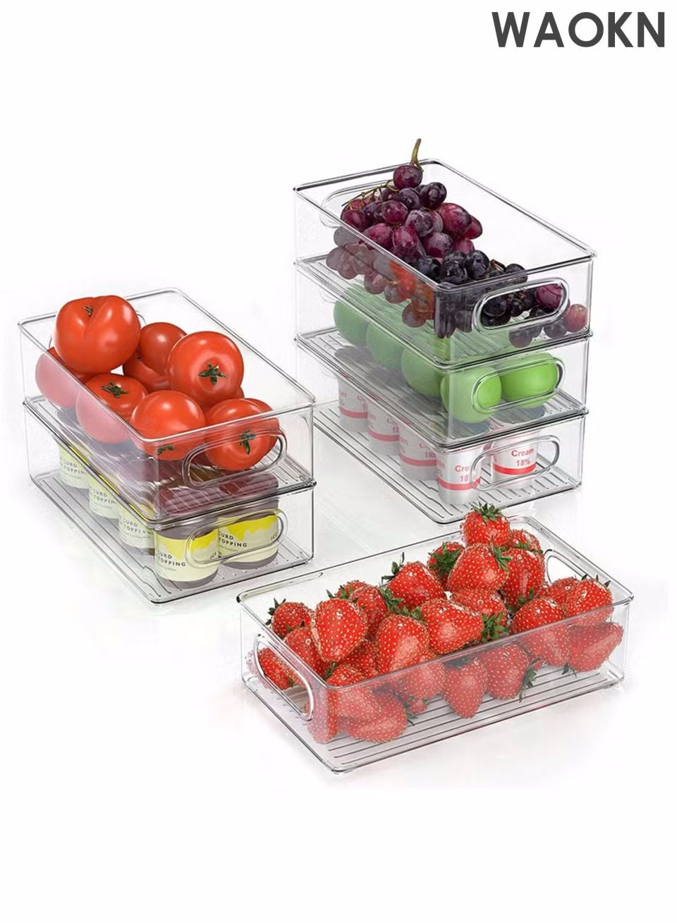 6-piece set of large refrigerator storage box, fresh-keeping box, transparent plastic kitchen storage box, food storage container with handle, easy to clean, large capacity, suitable for refrigerators, pantry, freezer and countertops.