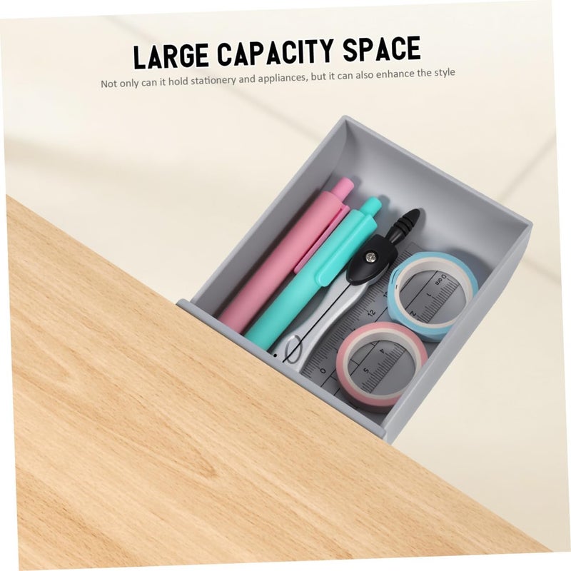 2pcs Hidden Adhesive Pen Box with Cover, Gray Invisible Drawer Type Desk Bottom Storage Organizer for Office and School Stationery - Image 3