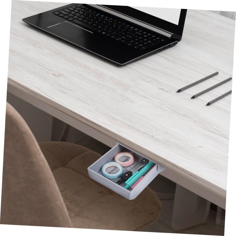 2pcs Hidden Adhesive Pen Box with Cover, Gray Invisible Drawer Type Desk Bottom Storage Organizer for Office and School Stationery - Image 4
