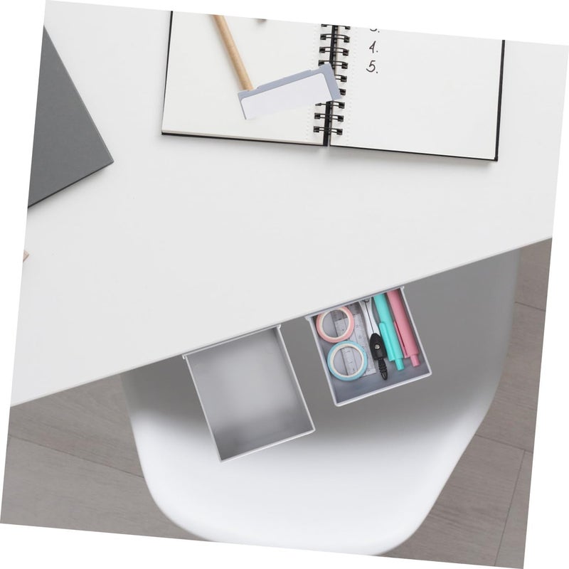 2pcs Hidden Adhesive Pen Box with Cover, Gray Invisible Drawer Type Desk Bottom Storage Organizer for Office and School Stationery - Image 5