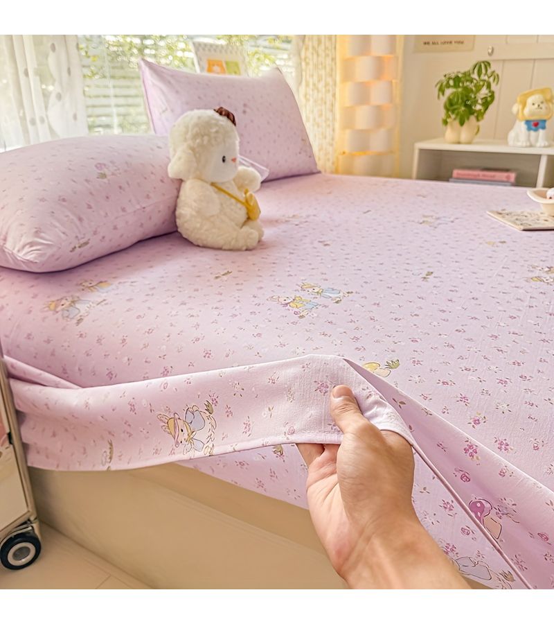 1 Piece Double Layer Gauze Bed Sheet Annie Bunny Pink Color 62.99 By 90.55 Inch Soft Skin Friendly Moisture Wicking Breathable Printed Fade Resistant Machine Washable - Image 2