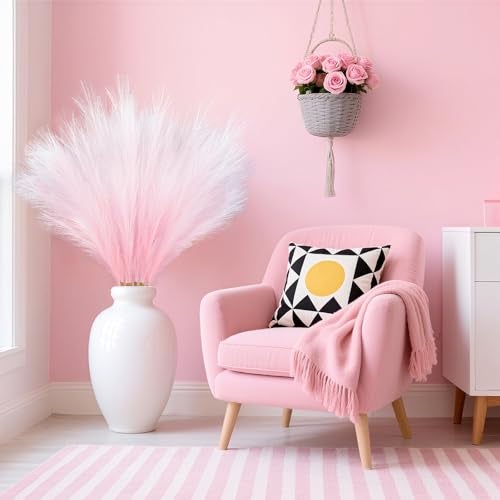 TORONTOKYO 8Pcs Pink Faux Pampas Grass Tall Decor 354 Fluffy Artificial Pompous Grass Branches Large Pampas Grass Reed Stems for Floor Vase Filler Wedding Baby Shower Home and Boho Decor - Image 3