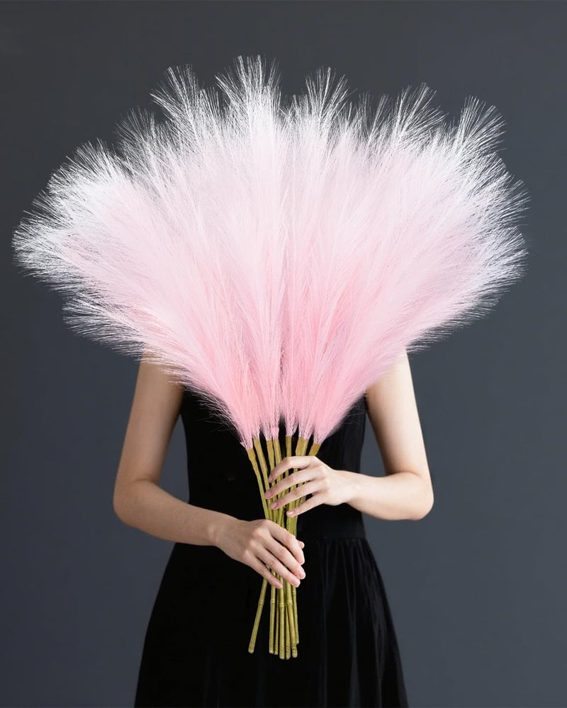 TORONTOKYO 8Pcs Pink Faux Pampas Grass Tall Decor 354 Fluffy Artificial Pompous Grass Branches Large Pampas Grass Reed Stems for Floor Vase Filler Wedding Baby Shower Home and Boho Decor - Image 2