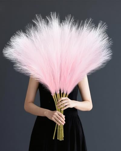 TORONTOKYO 8Pcs Pink Faux Pampas Grass Tall Decor 354 Fluffy Artificial Pompous Grass Branches Large Pampas Grass Reed Stems for Floor Vase Filler Wedding Baby Shower Home and Boho Decor - Image 1