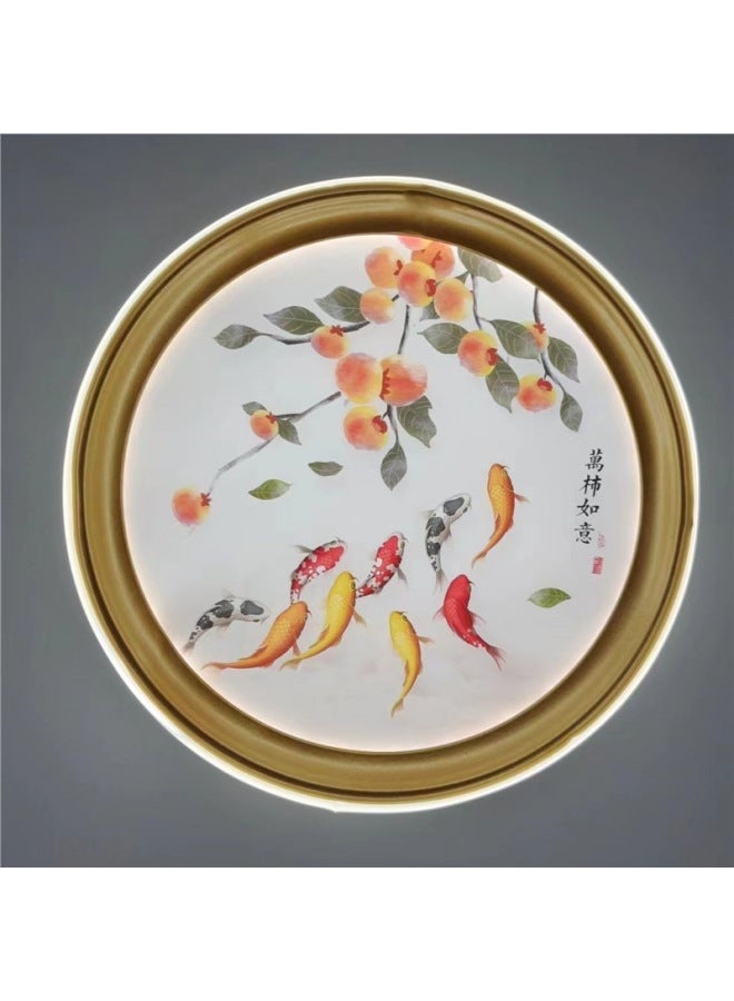 Chinese Style Entrance Entrance Decorative Painting Mural Modern Bedroom Simple Bedside Light Luxury Round Hanging Painting Restaurant LED Light