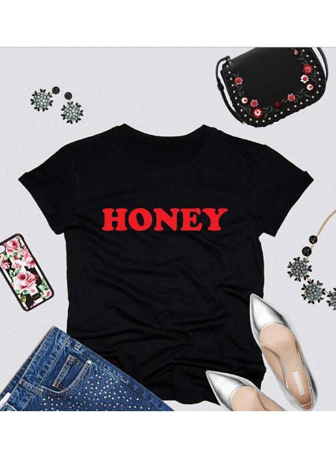 VUELO Explosions European And American Fashion Leisure Letter Honey Printed Short Sleeve T-shirt Spot 