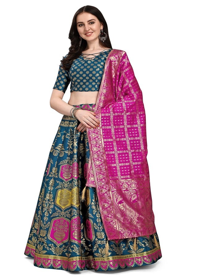 PURVAJA جاكار نسائي شبه مخيط Lehenga choli (Kalash-Rama_Rama_Free Size) - Image 1