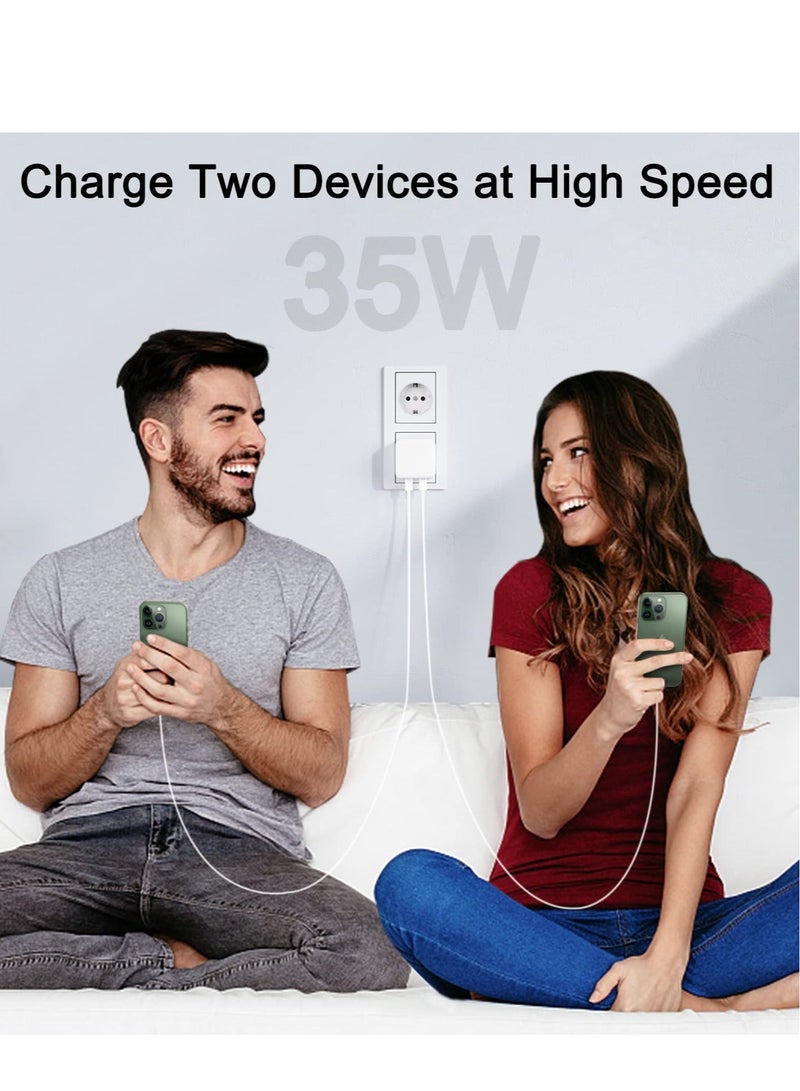 Captaintech Fast Charger for iPhone 35W Charger Cable and Plug Dual USB Type C Charger Plug with 2Pack Fast charging Cable USB C Charger with Cable for iPhone 14 13 12 Pro Max iPad Galaxy etc - Image 5