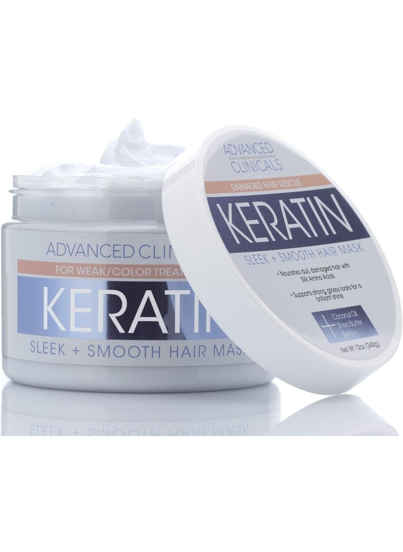 Advanced Clinicals Advanced Clinicals Keratin Sleek + Smooth Hair Mask - For Weak/Color Treated Hair (340g).  - Image 3
