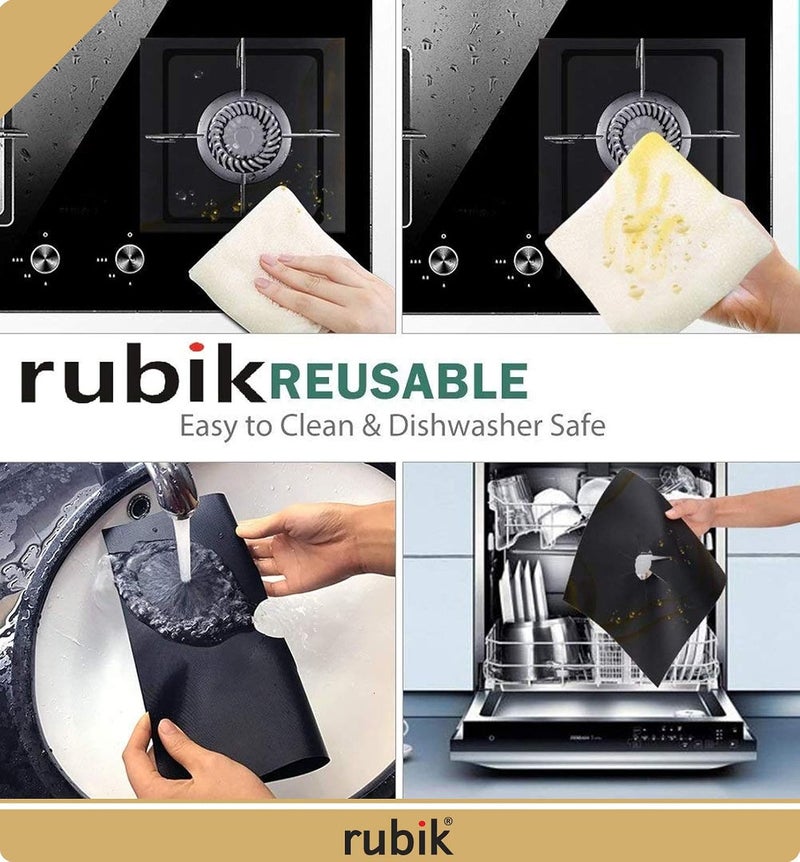 Rubik 8pcs Gas Stove Burner Covers, Non-Stick Gas Range Protectors Reusable Aluminum Foil Cover Liner Mat Pad - Dishwasher Safe, Black - Image 2