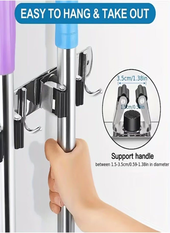 BELLSBERRY Wall Mount Mop and Broom Holder with 4 Roller Clips and 5 Hooks Heavy Duty Cleaning Tools Organizer for Home Kitchen and Bathroom - Image 4