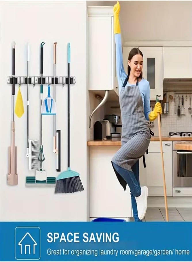 BELLSBERRY Wall Mount Mop and Broom Holder with 4 Roller Clips and 5 Hooks Heavy Duty Cleaning Tools Organizer for Home Kitchen and Bathroom - Image 5