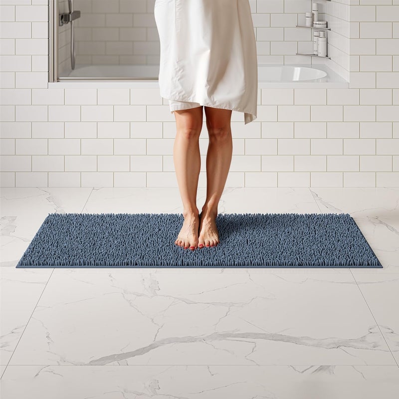 ITSOFT Plush Bathroom Rug 59x21 Absorbent Machine Washable Non Slip Chenille Bath Mats Quick Dry Bathmat Bath Rugs for Bath Shower Bedroom or Door Mat Gray