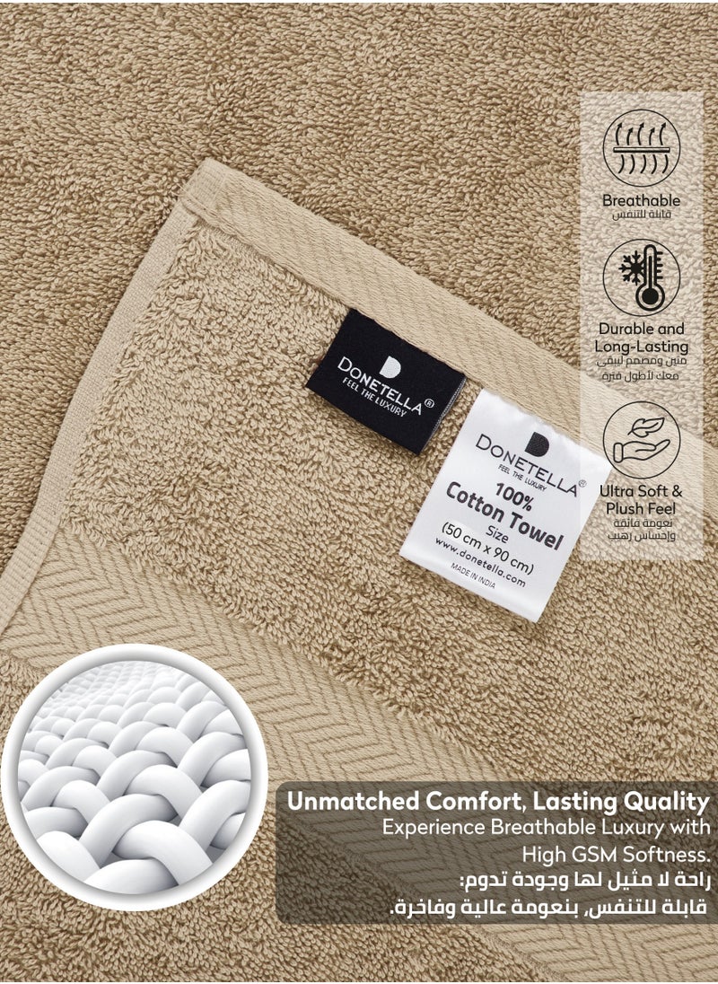 Donetella Premium 100 % Combed Cotton 4-Pcs Hand Towel Set (50 X 90 CM) 600 GSM Super Soft Hand Towel, Highly Absorbent, Quick Dry,Best Towel for Bathroom, Spa And Hotel,Light Beige  - Image 5