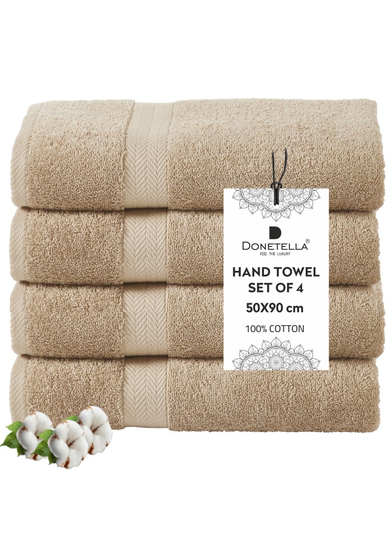 Donetella Premium 100 % Combed Cotton 4-Pcs Hand Towel Set (50 X 90 CM) 600 GSM Super Soft Hand Towel, Highly Absorbent, Quick Dry,Best Towel for Bathroom, Spa And Hotel,Light Beige  - Image 1