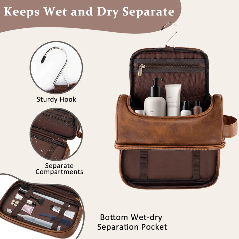 Aganmi Personalized Gifts Travel Toiletry Bag for Men Him, Laser-Engraved Initial PU Leather Waterproof Shaving Bag Christmas Birthday Gift for Men Dad Husband Boyfriend Groomsmen, Light Brown M - Image 5
