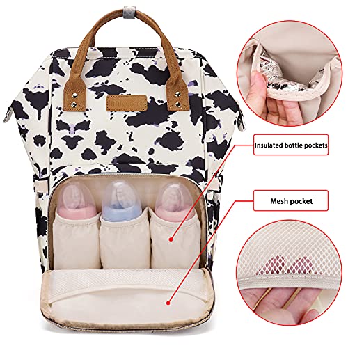 MCWTH Cow Print Diaper Bag Backpack Set for Baby Girls Mom, Large Capacity Multi-Function Nappy Bags Organizer - Image 3