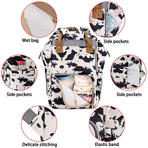 MCWTH Cow Print Diaper Bag Backpack Set for Baby Girls Mom, Large Capacity Multi-Function Nappy Bags Organizer - Image 4