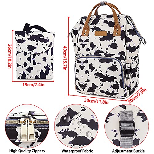 MCWTH Cow Print Diaper Bag Backpack Set for Baby Girls Mom, Large Capacity Multi-Function Nappy Bags Organizer - Image 2