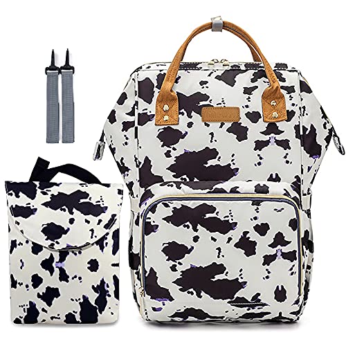 MCWTH Cow Print Diaper Bag Backpack Set for Baby Girls Mom, Large Capacity Multi-Function Nappy Bags Organizer - Image 1