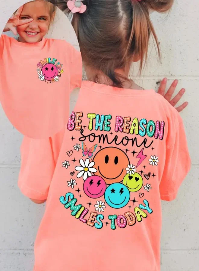تايك تو Take Two Girls Peach Emoji Graphic Print T-Shirt