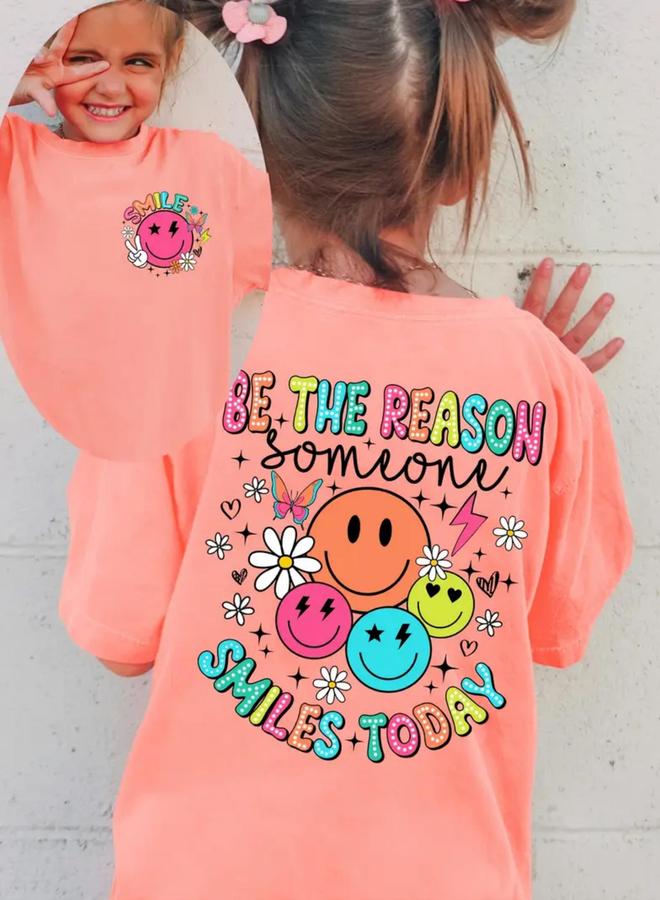 Take Two Girls Peach Emoji Graphic Print T-Shirt - Image 1
