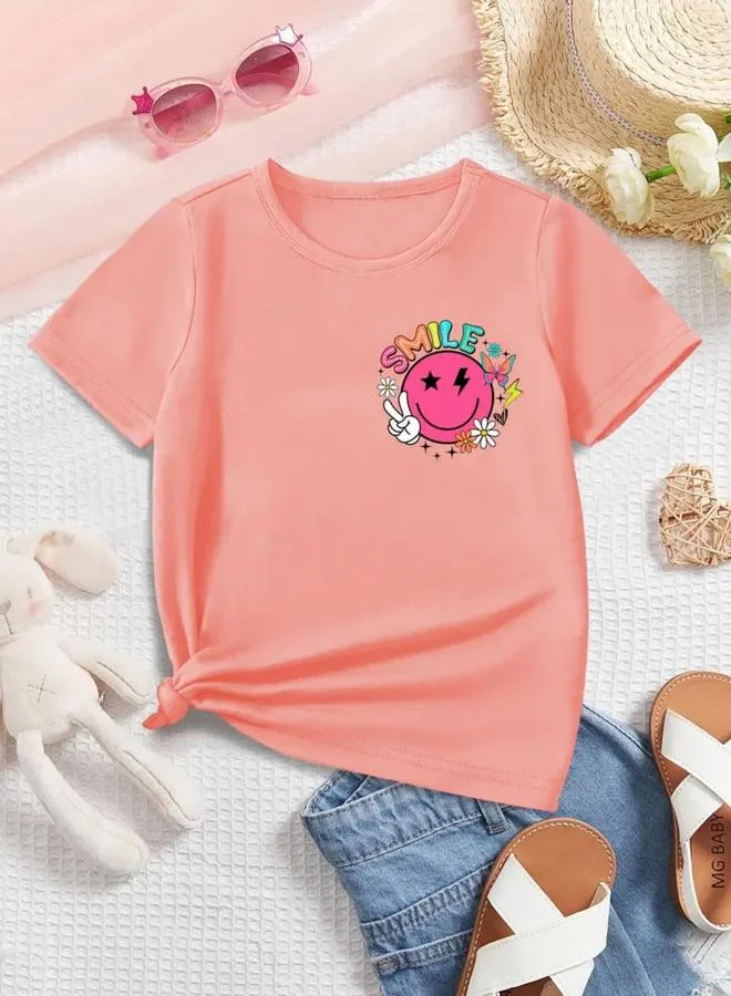 تايك تو Take Two Girls Peach Emoji Graphic Print T-Shirt