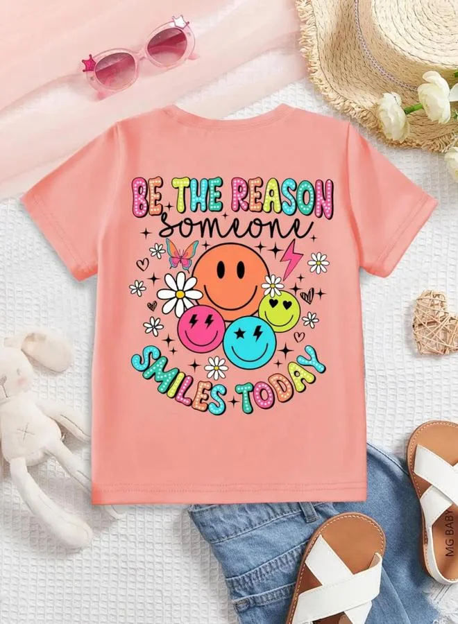 تايك تو Take Two Girls Peach Emoji Graphic Print T-Shirt