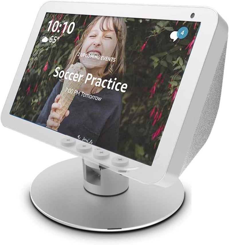 ATOPHK حامل دوار من الألمنيوم قابل للتعديل لجهاز Amazon Echo Show 8، يدعم الدوران الأفقي 360 درجة وتغيير الزاوية الطولية، باللون الأبيض والفضي، رقم المنتج: ES012-02، الكود: CA - Image 1