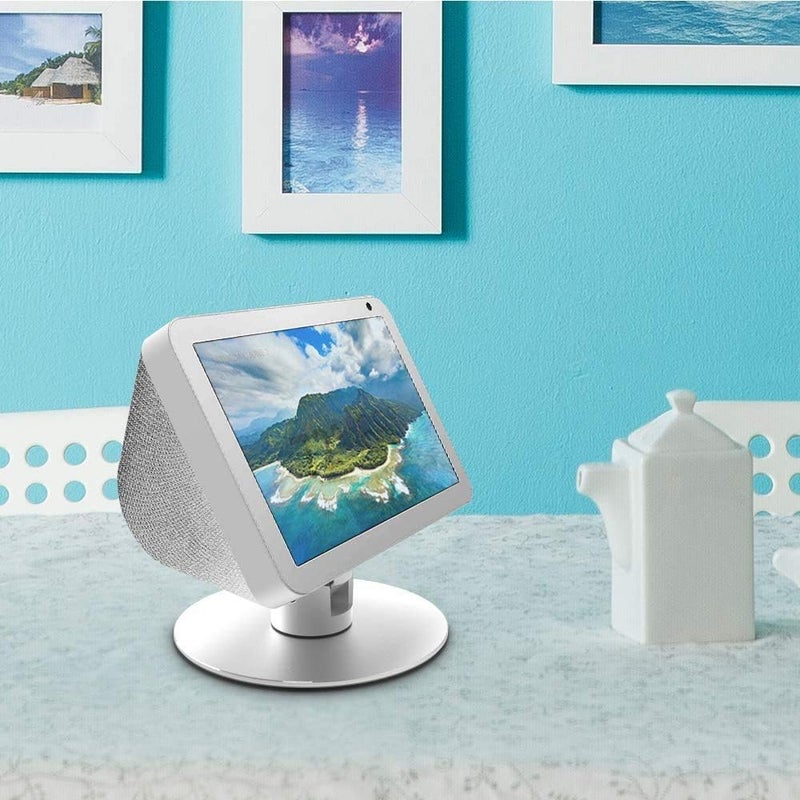 ATOPHK حامل دوار من الألمنيوم قابل للتعديل لجهاز Amazon Echo Show 8، يدعم الدوران الأفقي 360 درجة وتغيير الزاوية الطولية، باللون الأبيض والفضي، رقم المنتج: ES012-02، الكود: CA - Image 3