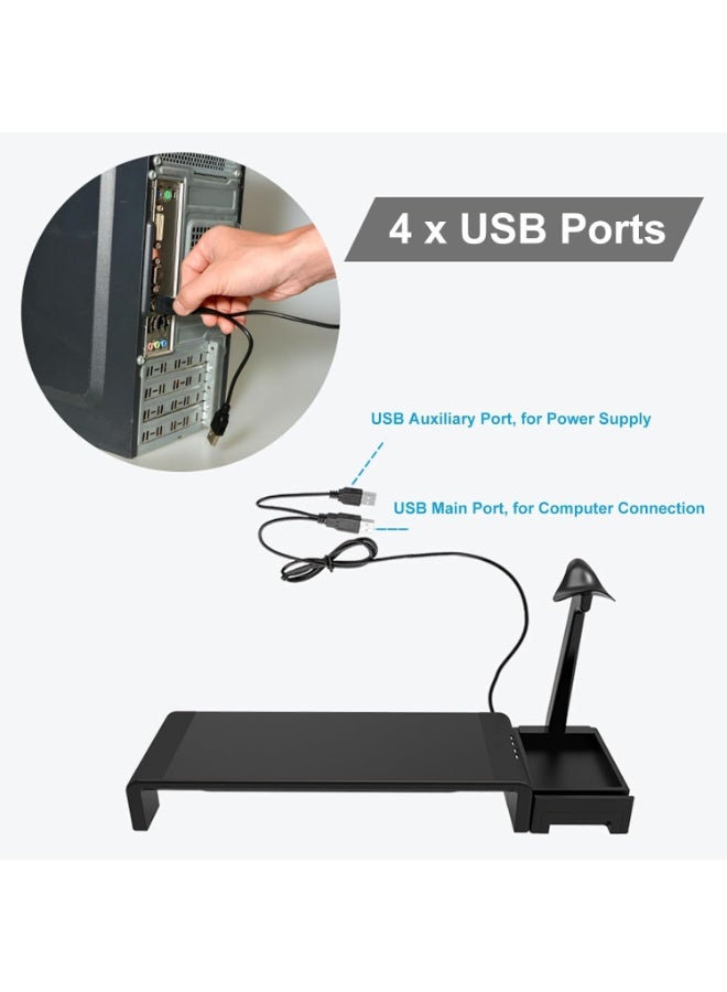 XICEN Monitor Stand Riser with 2.0 USB HUB, 4 USB Ports, Monitor Riser for Desk with Storage, Width Adjustable Monitor Stands with Headphone Holder, Desk Organizer for PC, Laptop, Printer, TV - Image 5
