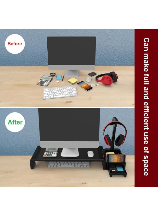 XICEN Monitor Stand Riser with 2.0 USB HUB, 4 USB Ports, Monitor Riser for Desk with Storage, Width Adjustable Monitor Stands with Headphone Holder, Desk Organizer for PC, Laptop, Printer, TV - Image 4