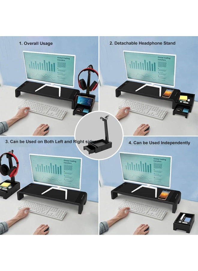 XICEN Monitor Stand Riser with 2.0 USB HUB, 4 USB Ports, Monitor Riser for Desk with Storage, Width Adjustable Monitor Stands with Headphone Holder, Desk Organizer for PC, Laptop, Printer, TV - Image 3