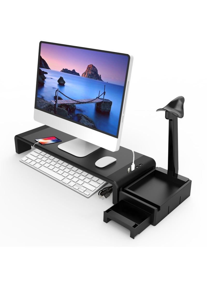 XICEN Monitor Stand Riser with 2.0 USB HUB, 4 USB Ports, Monitor Riser for Desk with Storage, Width Adjustable Monitor Stands with Headphone Holder, Desk Organizer for PC, Laptop, Printer, TV - Image 1