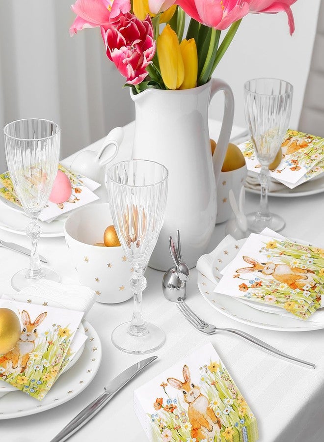 Quera 50 Pcs Easter Paper Napkins Watercolor Bunny Beverage Napkins Floral Rabbit Luncheon Napkins for Spring Bathroom Powder Room Wedding Birthday Dinner Party,6.5''*6.5'' - Image 5