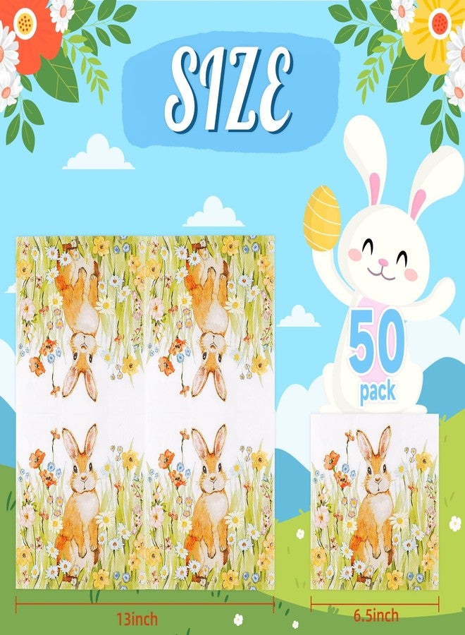 Quera 50 Pcs Easter Paper Napkins Watercolor Bunny Beverage Napkins Floral Rabbit Luncheon Napkins for Spring Bathroom Powder Room Wedding Birthday Dinner Party,6.5''*6.5'' - Image 2