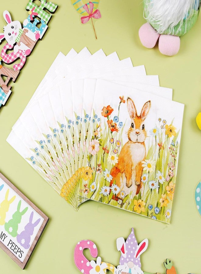 Quera 50 Pcs Easter Paper Napkins Watercolor Bunny Beverage Napkins Floral Rabbit Luncheon Napkins for Spring Bathroom Powder Room Wedding Birthday Dinner Party,6.5''*6.5'' - Image 3