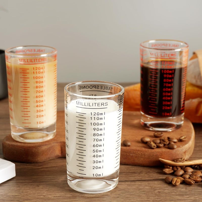 Bcnmviku Measuring Cup Shot Glass 4 Ounce/120Ml Liquid Heavy High Espresso Glass Cup Black Line (1 Red) - Image 5