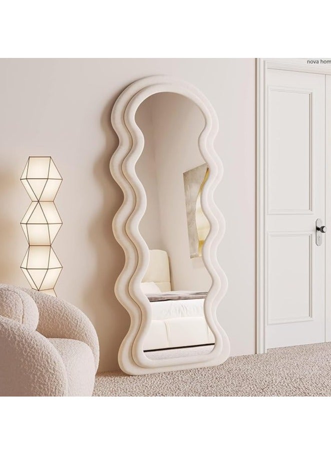 فيبارتي مرآة كاملة الطول 80x180 سم ، مرآة أرضية مقوسة متموجة ، مرآة كبيرة مائلة إلى الحائط ، إطار خشبي ملفوف بالفانيلا - أبيض ، مرآة غرفة نوم أنيقة ، مرآة غرفة ملابس ، ديكور منزلي حديث ، مرآة زينة أنيقة ، مرآة حائط كاملة الطول ، مرآة مائلة لغرفة المعيشة ، الردهة ، المدخل - Image 1