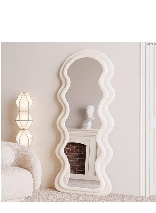 فيبارتي مرآة كاملة الطول 80x180 سم ، مرآة أرضية مقوسة متموجة ، مرآة كبيرة مائلة إلى الحائط ، إطار خشبي ملفوف بالفانيلا - أبيض ، مرآة غرفة نوم أنيقة ، مرآة غرفة ملابس ، ديكور منزلي حديث ، مرآة زينة أنيقة ، مرآة حائط كاملة الطول ، مرآة مائلة لغرفة المعيشة ، الردهة ، المدخل - Image 3