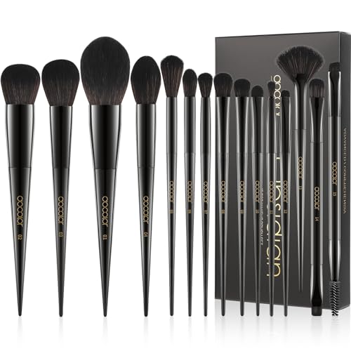 Docolor Makeup Brushes 15Pcs Obsidian Makeup Brush Set Premium Synthetic Powder Kabuki Foundation Contour Blush Concealer Eye Shadow Blending Eyeliner Crease Eyebrow Make Up Brush Kit - Image 1