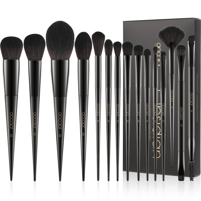Docolor Makeup Brushes 15Pcs Obsidian Makeup Brush Set Premium Synthetic Powder Kabuki Foundation Contour Blush Concealer Eye Shadow Blending Eyeliner Crease Eyebrow Make Up Brush Kit - Image 2