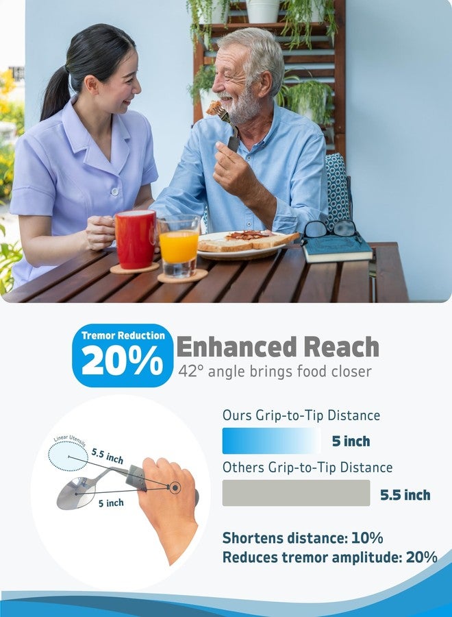 BaseSmall Adaptive Utensils (4-Piece Set) Weighted 7 oz - 42° Angled Utensils for Parkinson's Patients, Hand Tremors, Arthritis & Elderly - Eating Utensils for Elderly (Black: Right Handed) - Image 3