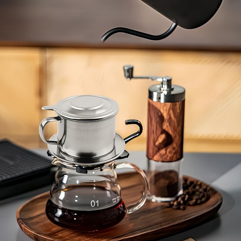 1 Set Stainless Steel Coffee Dropper with Leak Proof Filter and Backpour Coffee Maker with Tray Suitable for Home Brewing Kitchen Office Durable Easy to Use Design - Image 2