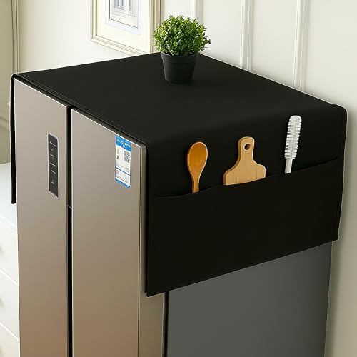 Fancy Walas Refrigerator Double Door Waterproof, Dustproof, Refrigerator Top Cover, Protective Covers for Fridges with Extra Storage Space Nylon Top Cover with 6 Storage Pockets ( Black, 170 x 65 cm ) - Image 1