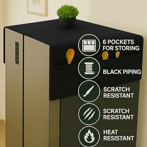 Fancy Walas Refrigerator Double Door Waterproof, Dustproof, Refrigerator Top Cover, Protective Covers for Fridges with Extra Storage Space Nylon Top Cover with 6 Storage Pockets ( Black, 170 x 65 cm ) - Image 4